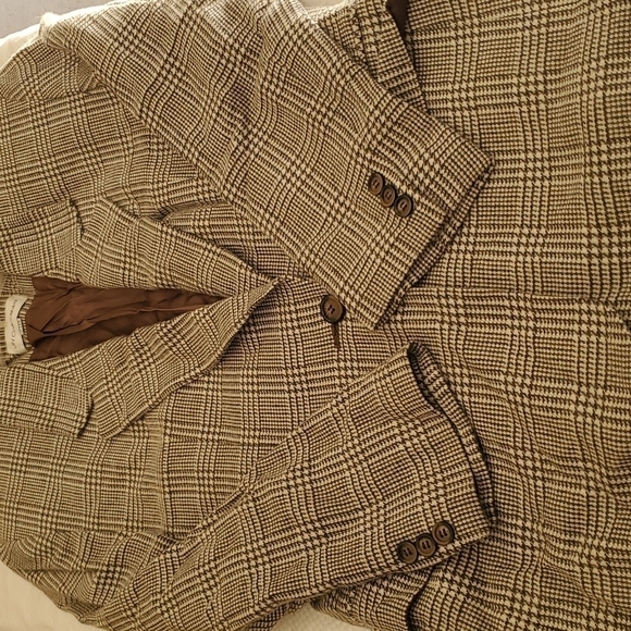 Vintage JH Collectibles Wool Blend Plaid Suit Sz 8 Gray Cream - Picture 3 of 16